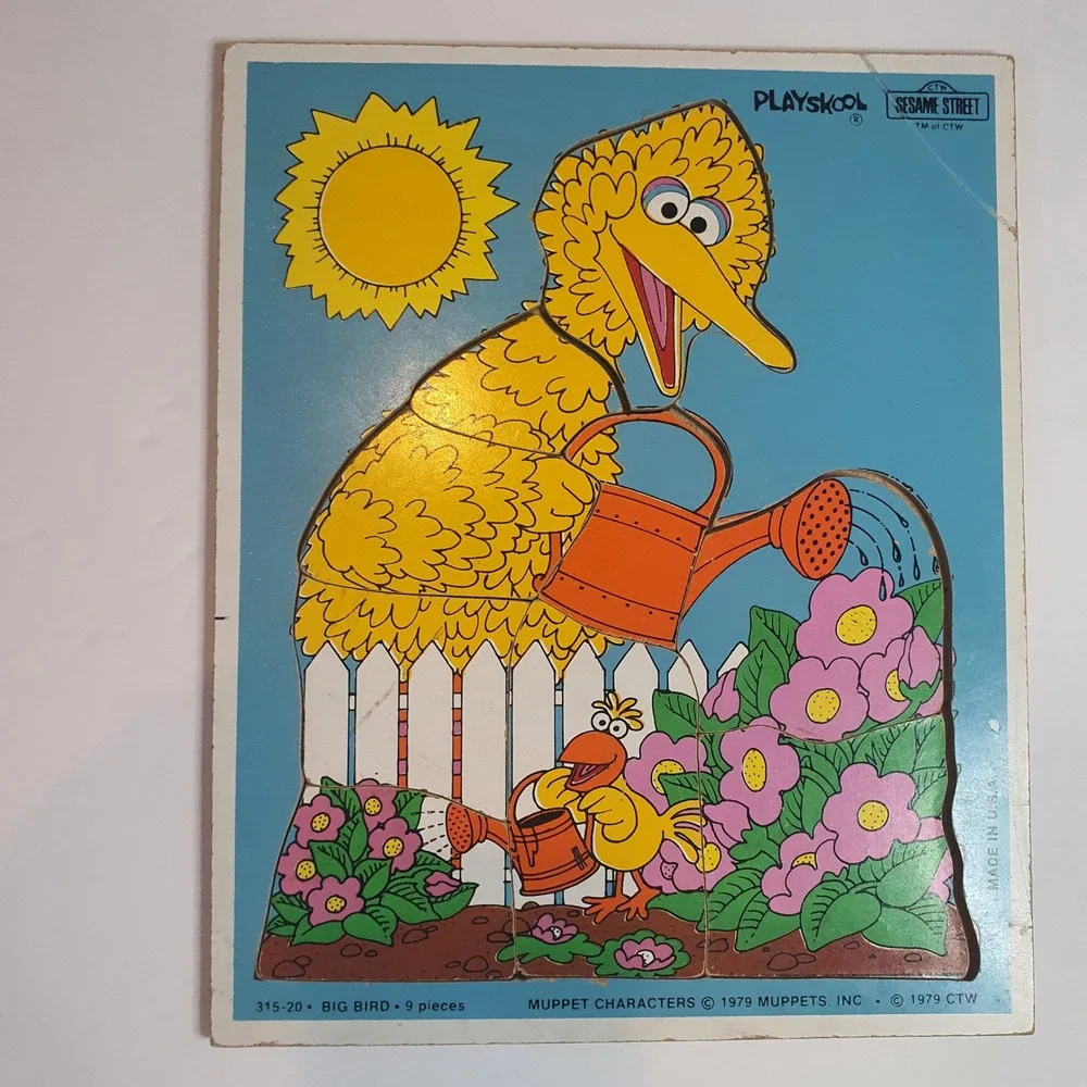 Vintage 1979 Playskool Sesame Street Wood Tray Puzzles Big‎ Bird Cookie Monster